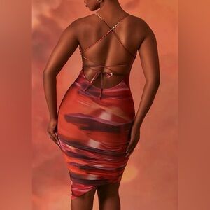 Asymmetrical spaghetti strap sunset midi dress